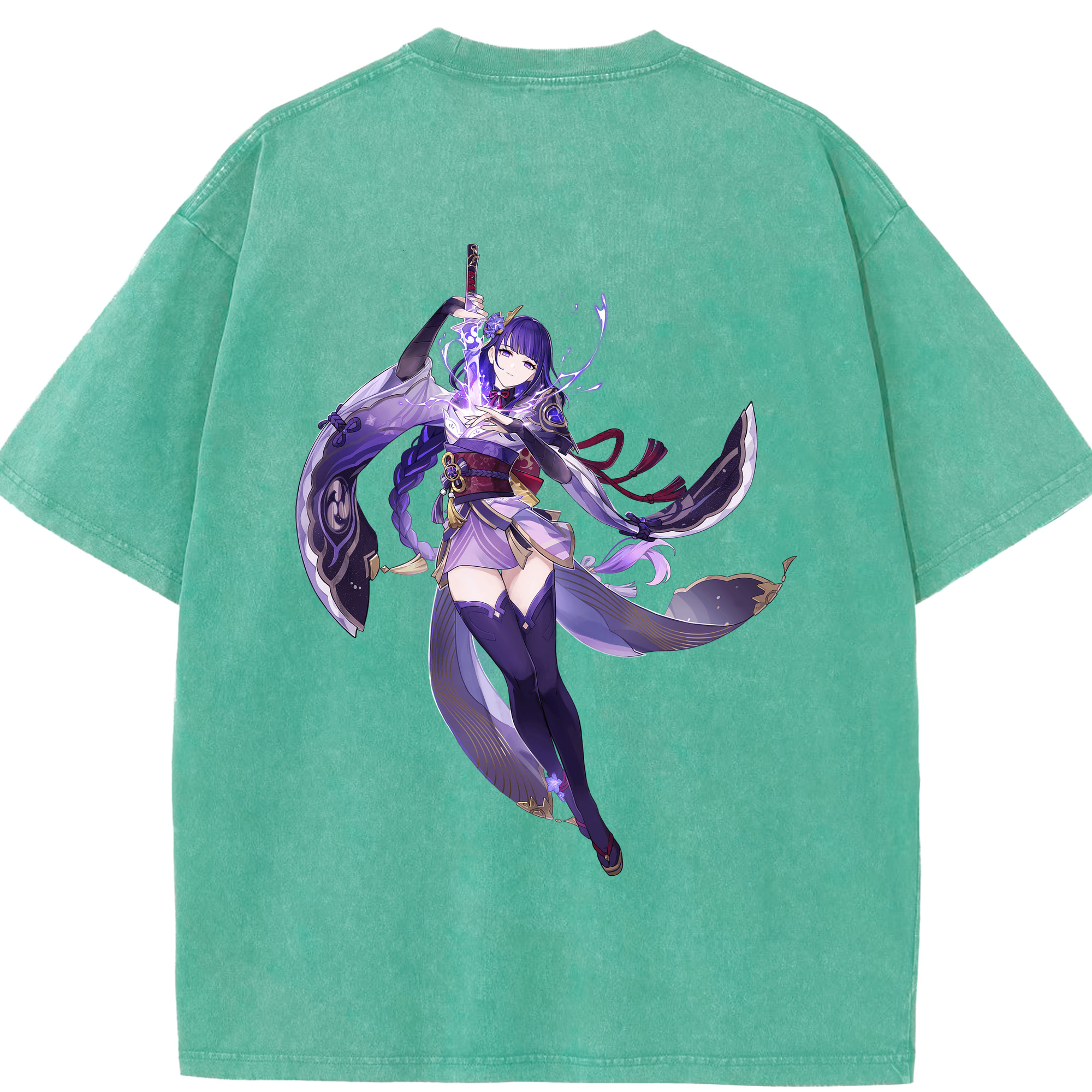 げんし神 雷電将軍 らいでんしょうぐん genshin Raiden Shogun 綿100% ヴィンテージ風 半袖Tシャツ（背面プリント）